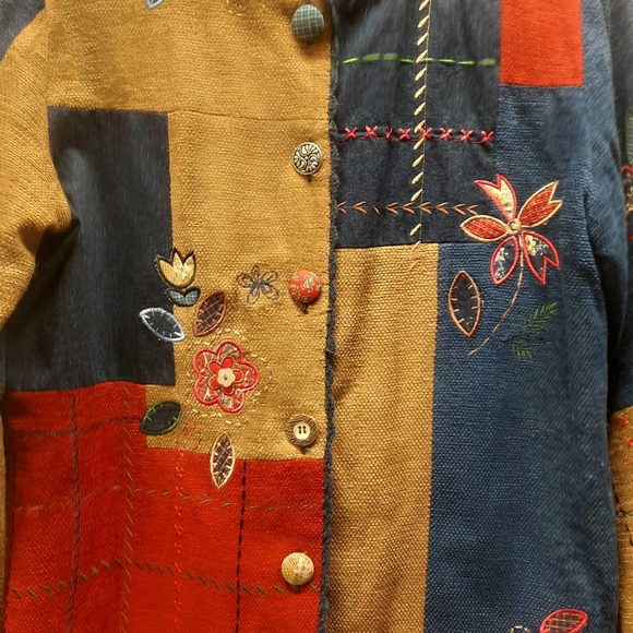 Koret City Blues Boho Festival Denim Mixed fabric patchwork embroidery Shacket S - Picture 3 of 5